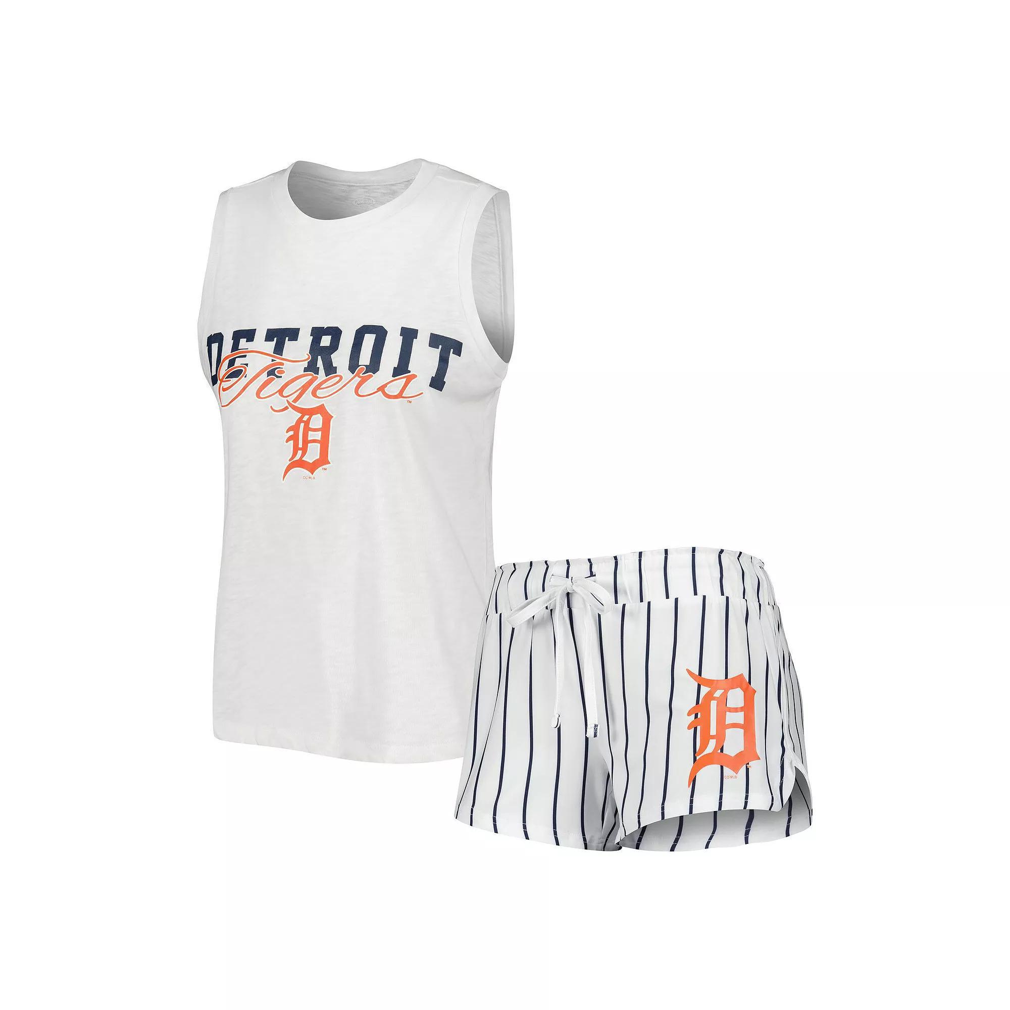 Women's Concepts Sport White Detroit Tigers Reel Pinstripe Tank Top & Shorts Sleep Set, Size: Large Product Image