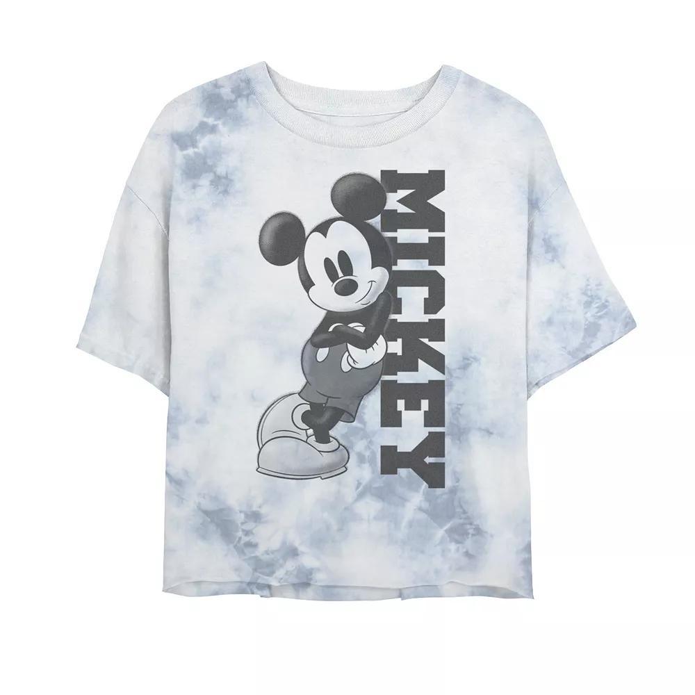 Disney's Mickey Mouse Juniors' Leaning on Name Bombard Wash Crop Graphic Tee, Women's, Size: Large, White Blue Product Image