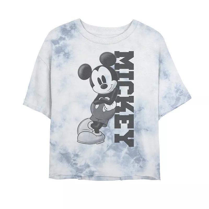 Disney's Mickey Mouse Juniors' Leaning on Name Bombard Wash Crop Graphic Tee, Women's, Size: Large, White Blue Product Image