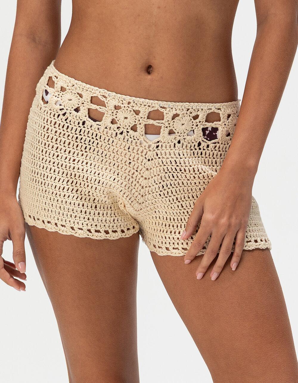 DAMSEL Crochet Womens Cover-Up Shorts - CREAM Product Image