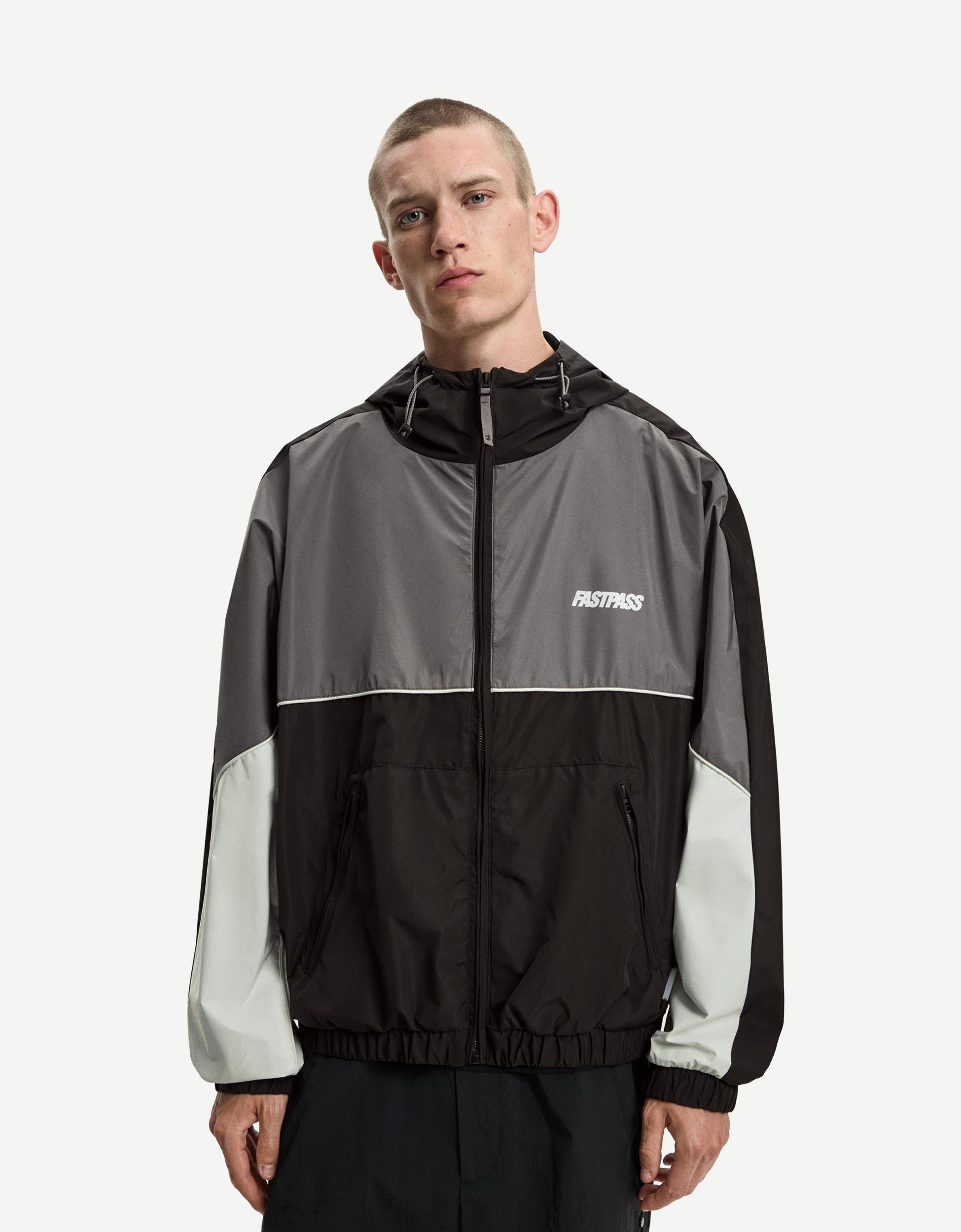 Lightweight color block jacket with hood Product Image