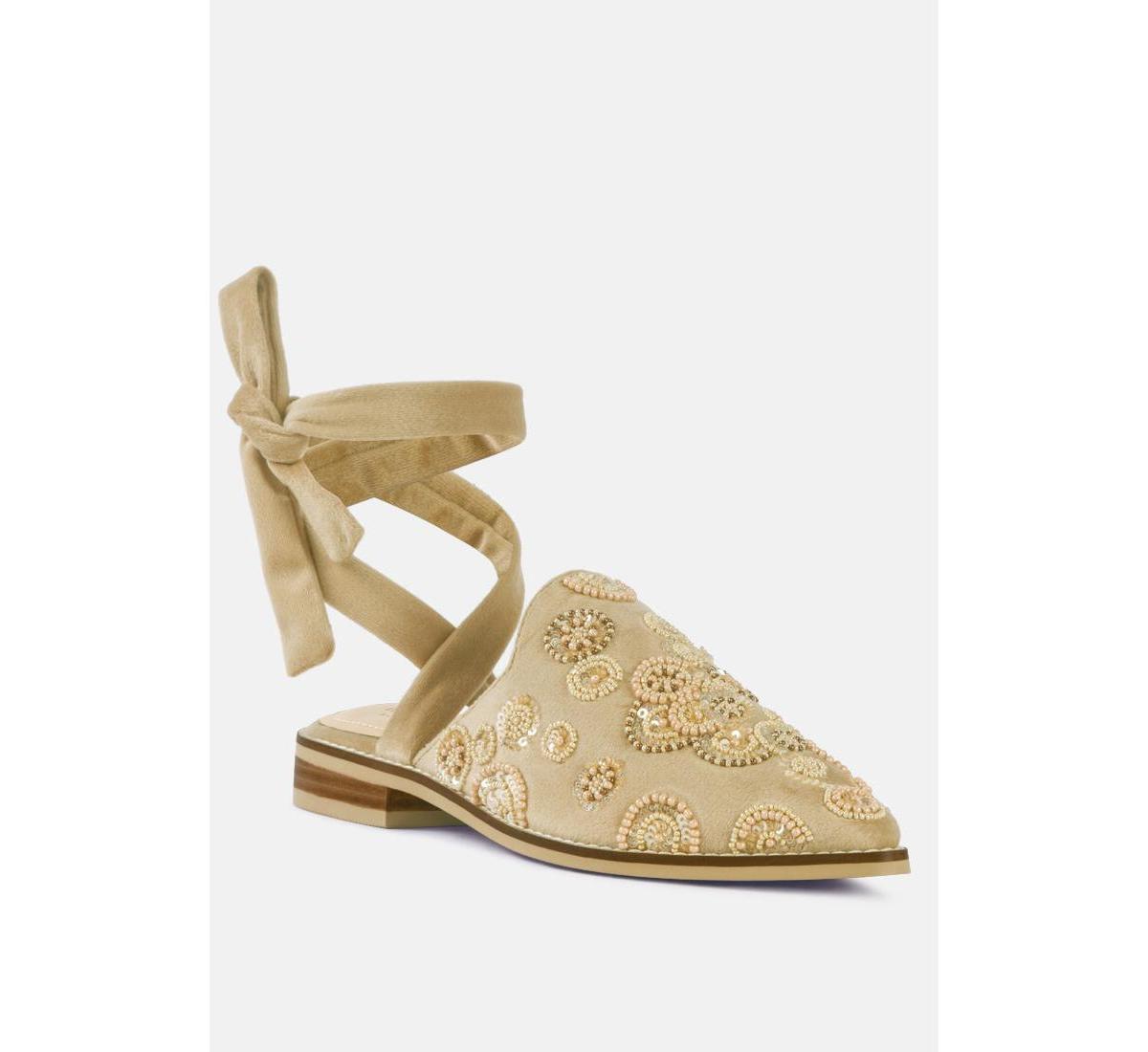 Rag & Co Mande Women's Embroidered Velvet Mules, Size: 5, Beige Product Image
