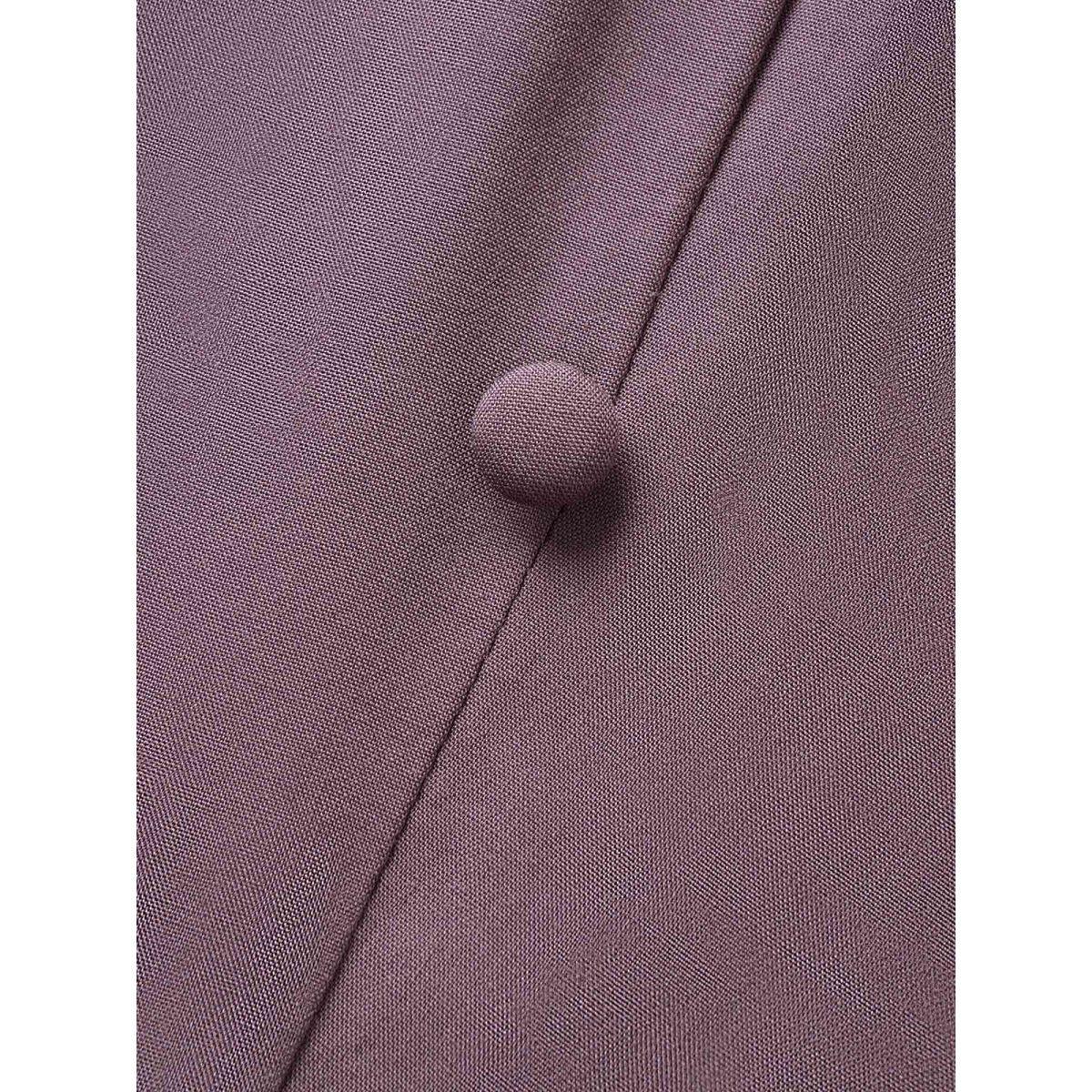 Plus Size Plain Heart Neckline Gathered Button Detail Dress Mauve Women Elegant Gathered Heart neckline Short sleeve Curvy Midi Dress BloomChic 18-20/2X Product Image