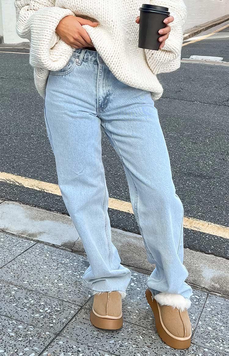 Kansis Light Blue Uneven Waist Jeans Product Image