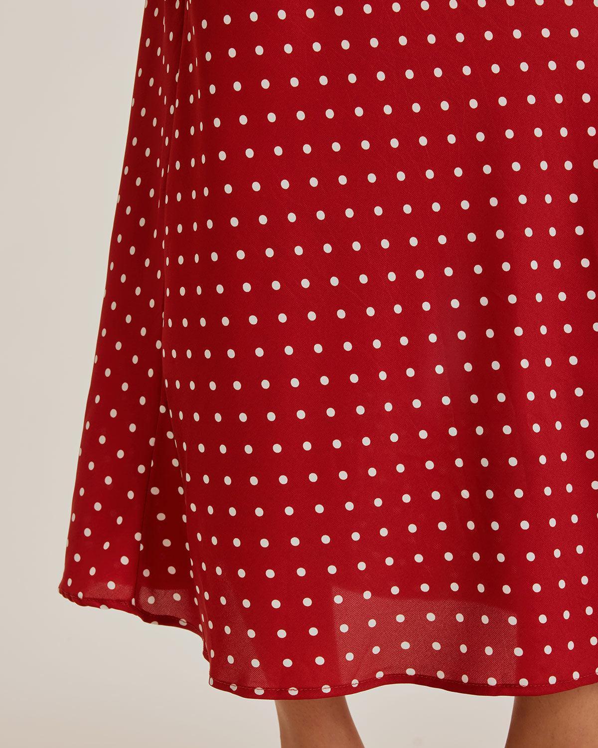 Red Polka Dot Halter Maxi Dress Product Image
