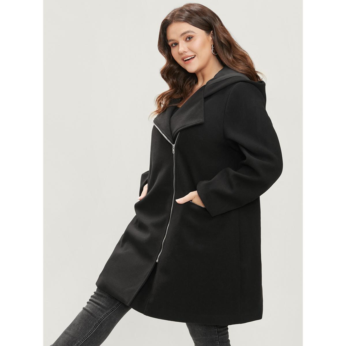 Plus Size Solid Pocket Zip Up Hooded Coat Women Black Casual Zipper Ladies Dailywear Winter Coats BloomChic 30/6X Product Image