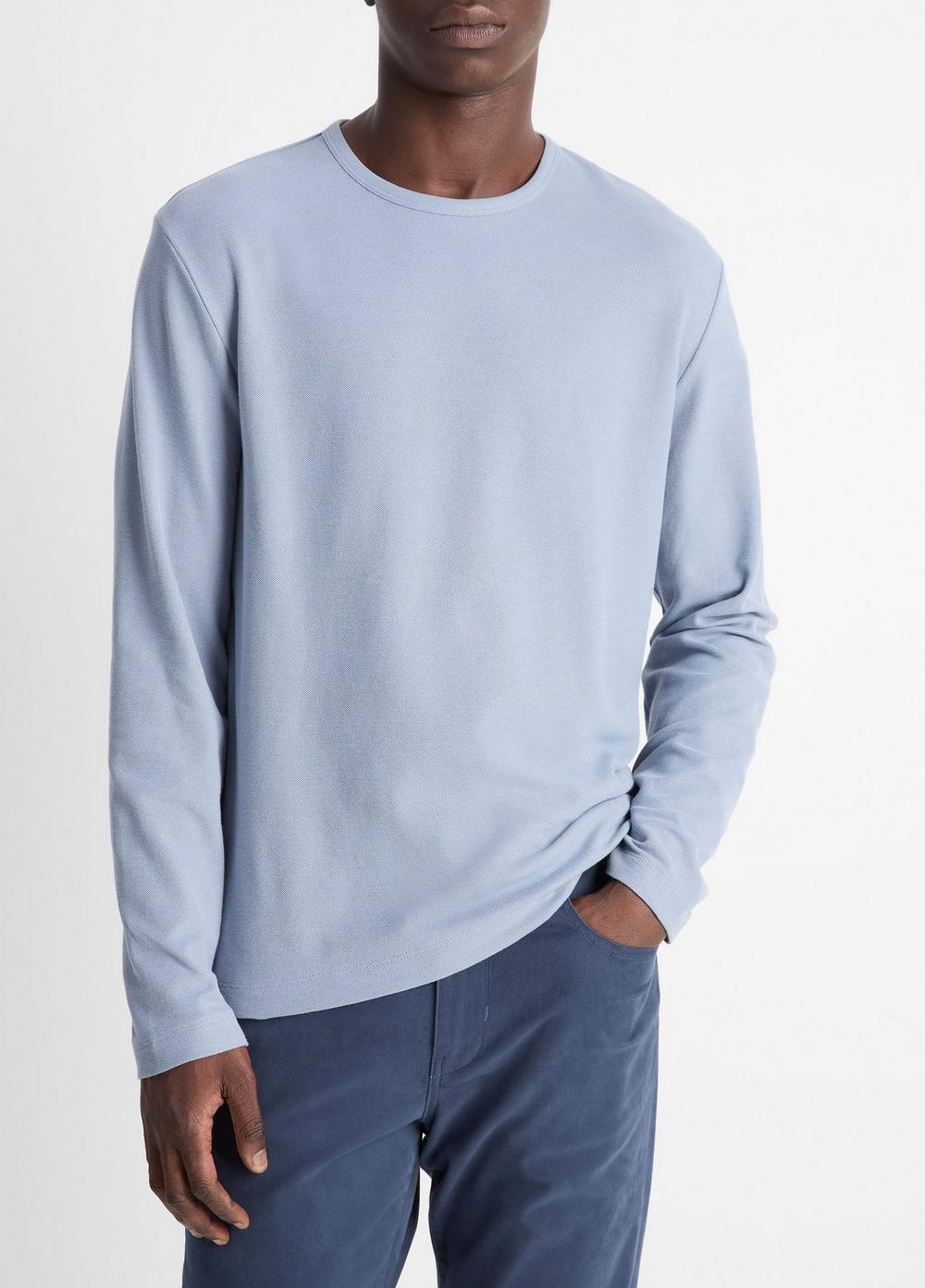 Mens Pima Cotton Piqu Long-Sleeve T-Shirt, Black, Size S Vince Product Image