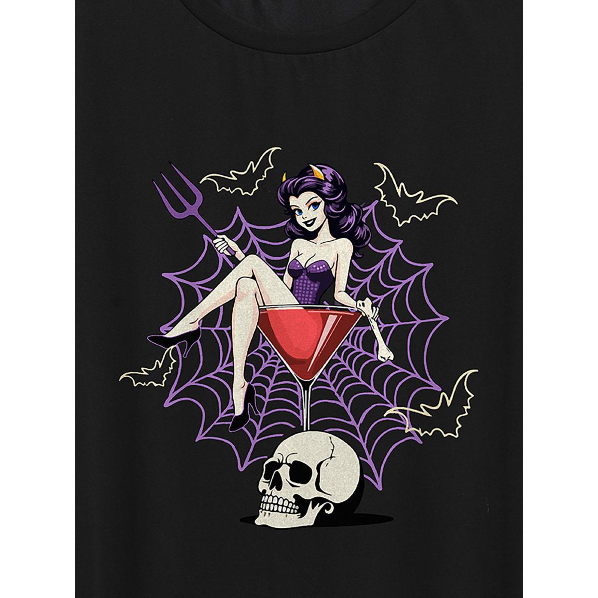 Plus Size Wicked Witch Round Neck T-Shirt Black Women Non Halloween Round Neck Everyday-Casual T-shirts BloomChic 26/4X Product Image