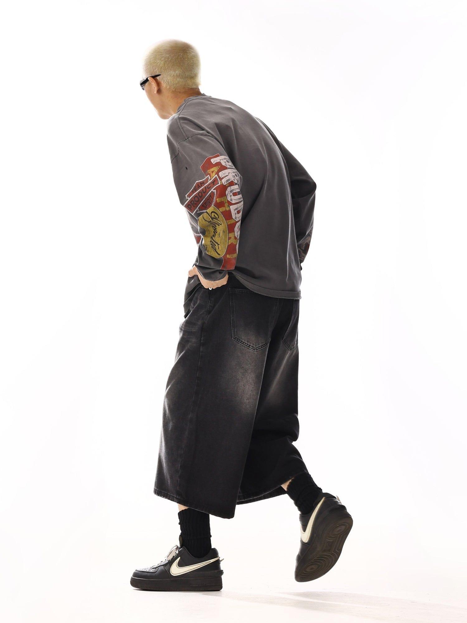 RT No. 13010 WASHED BLACK DENIM SHORT JEANS Product Image