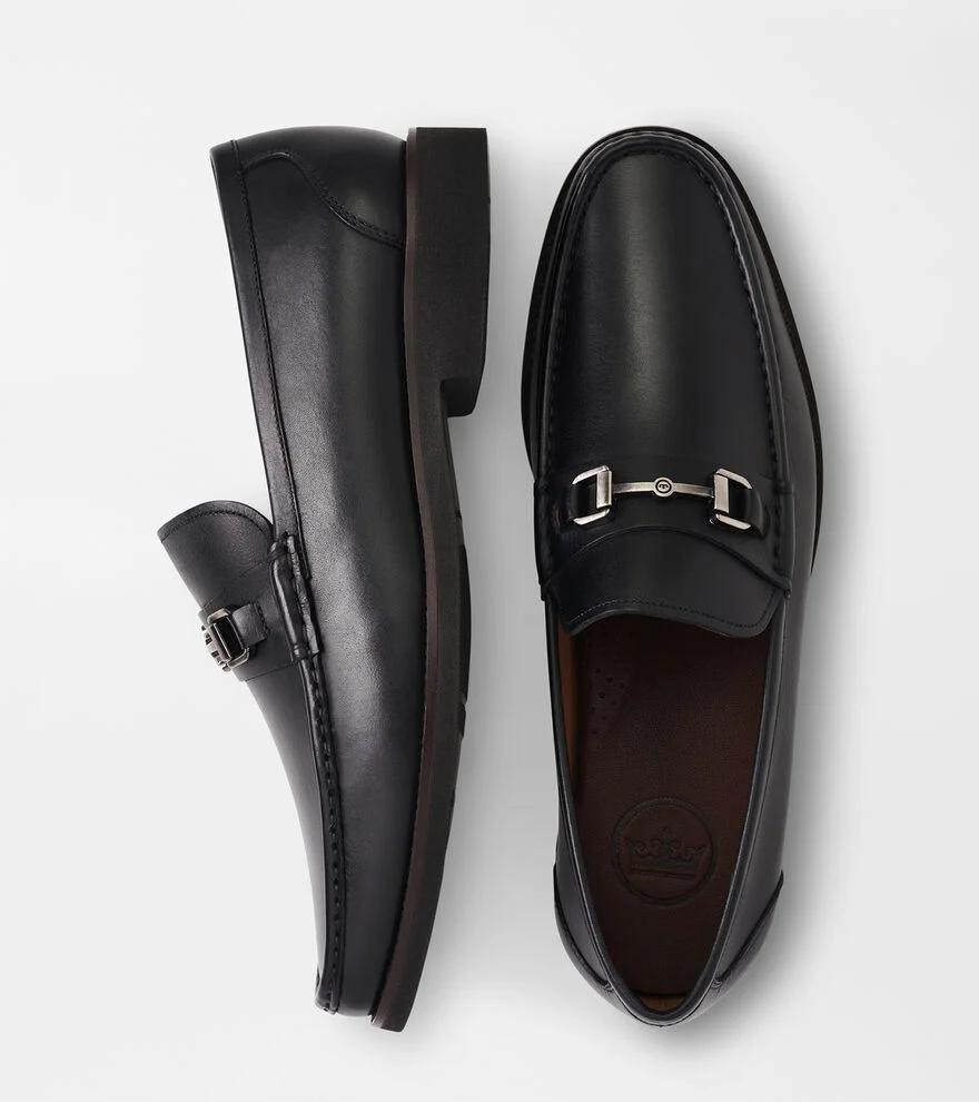 Peter Millar Mens Leather Bit Loafer | Color: Black | Size: 7.5 Product Image