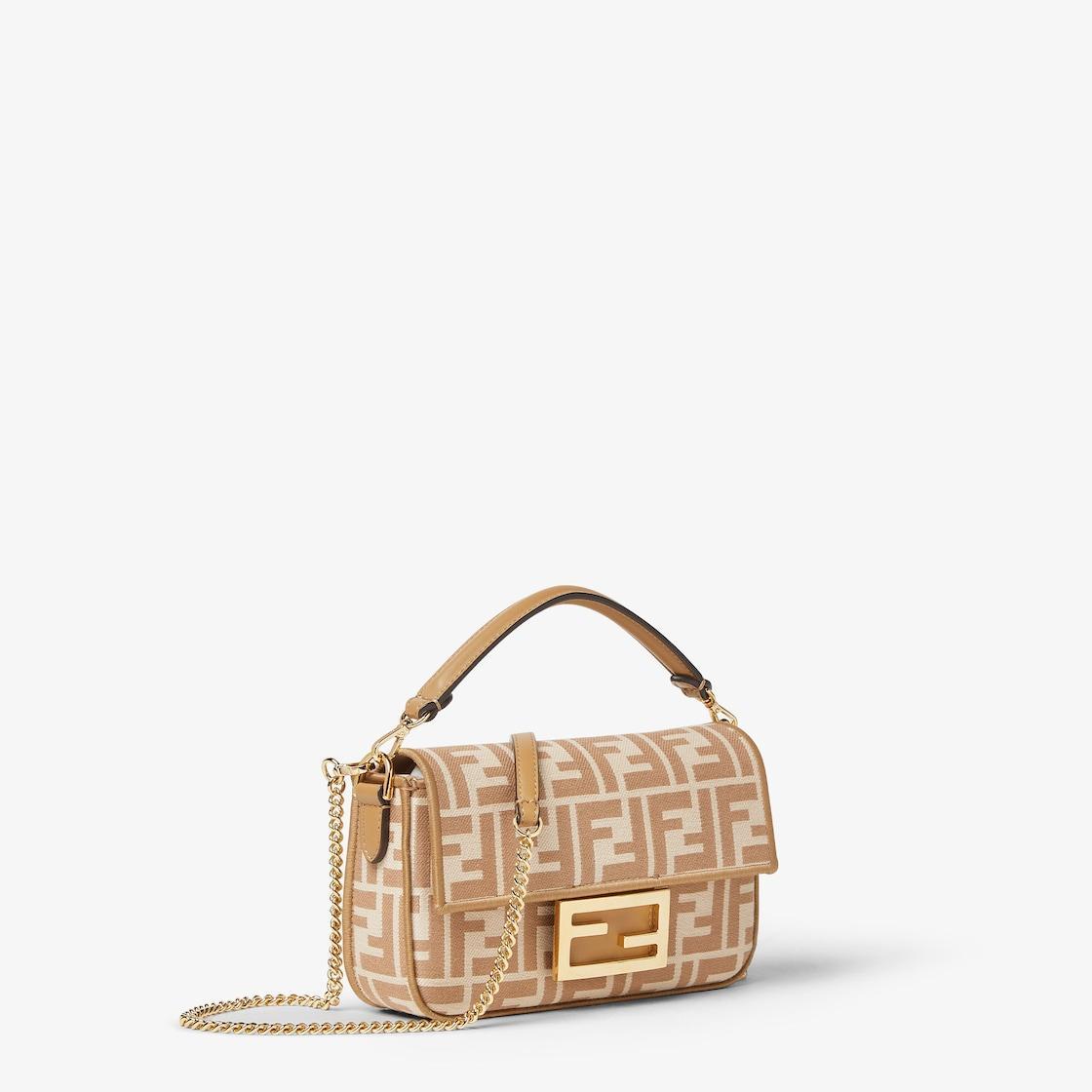 Baguette MiniCappuccino FF jacquard fabric bag Product Image