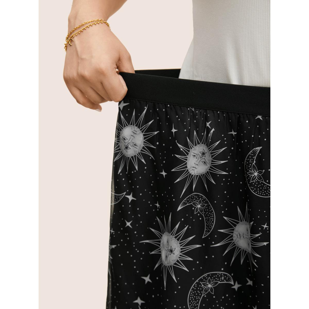 Plus Size Moon & Star Print Mesh Pocket Skirt Women Black Resort See through Loose No stretch Side seam pocket Vacation Skirts BloomChic 26/4X Product Image