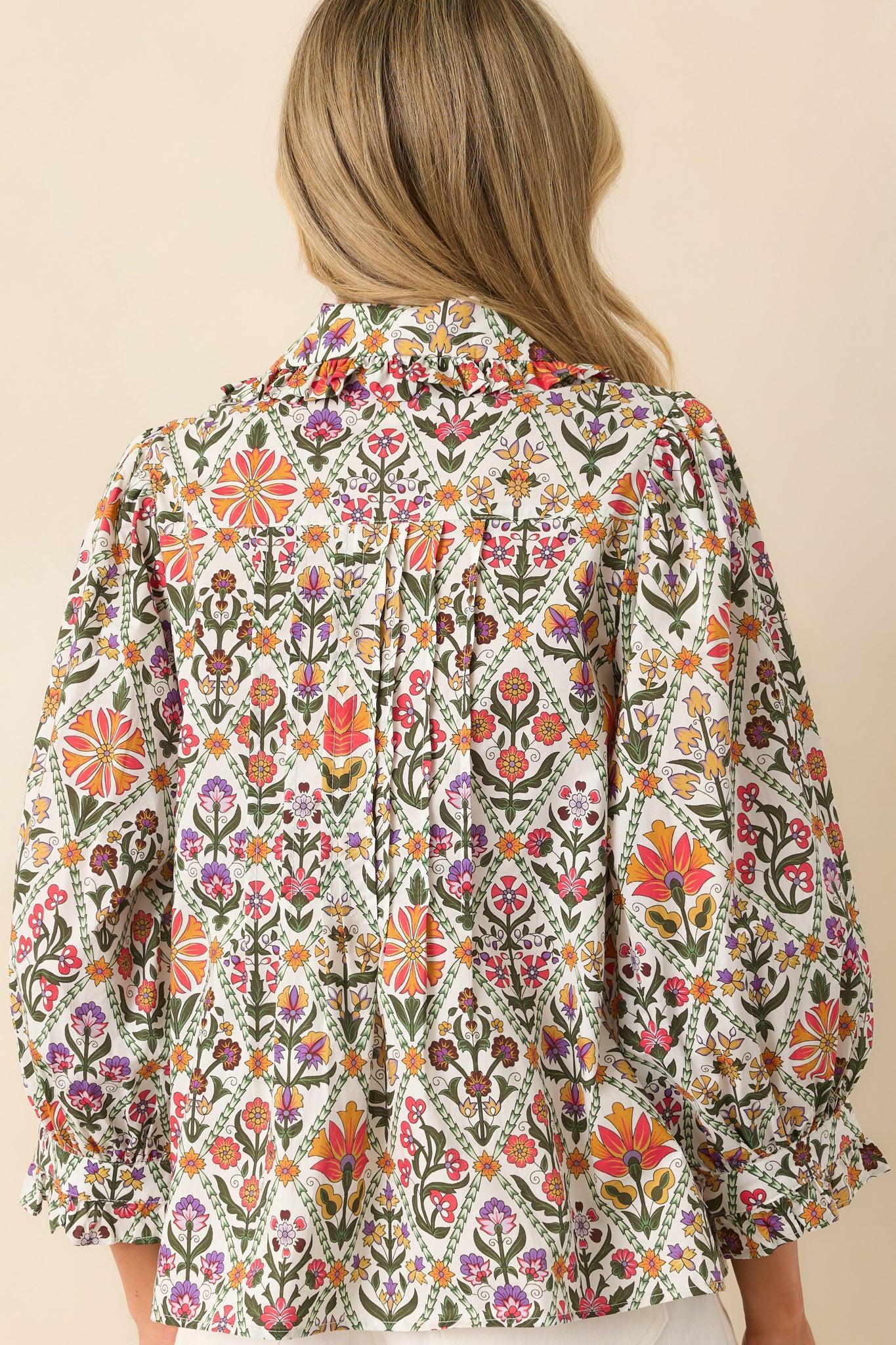 Seems Like It Red Multi Print Cotton Button Front Top Product Image