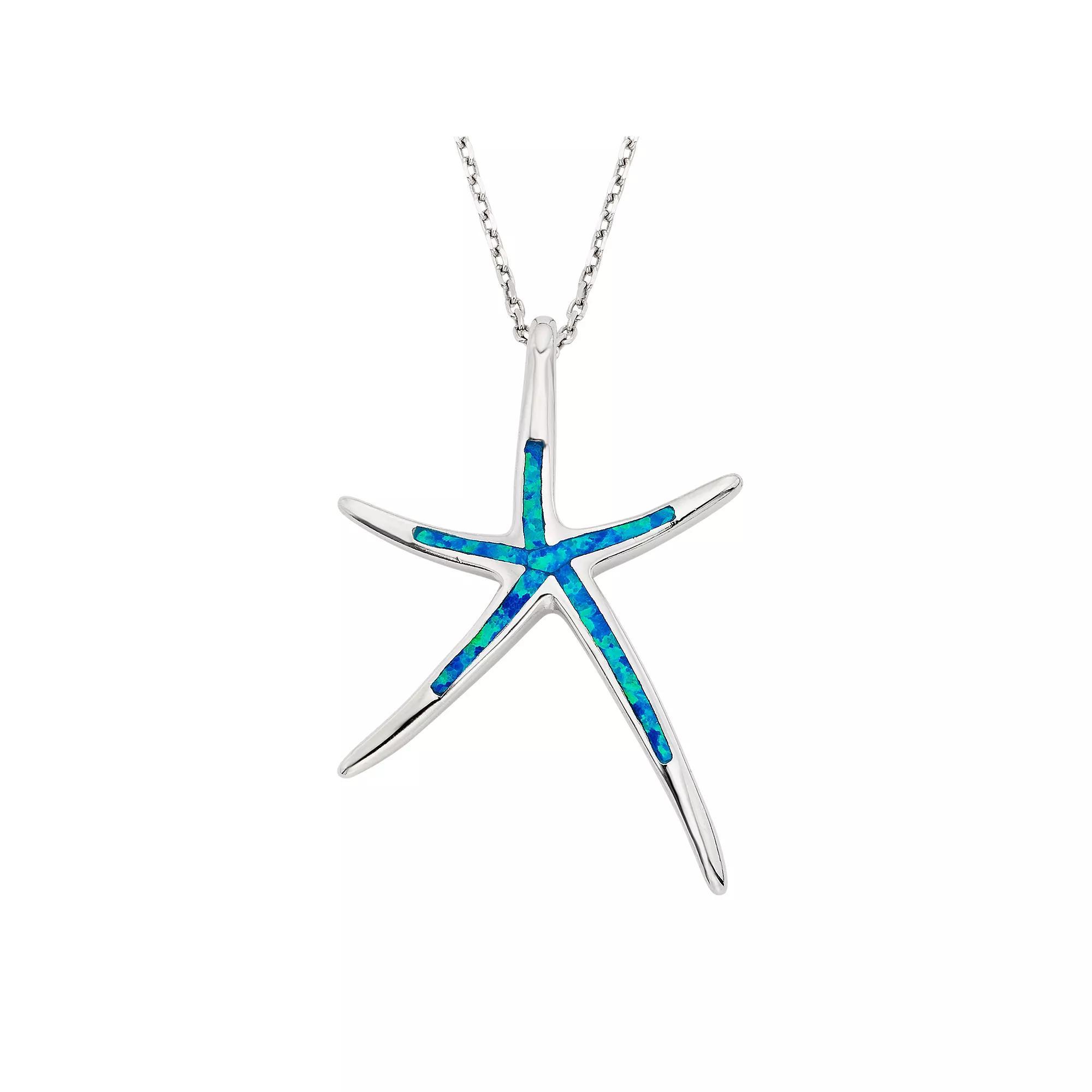 Lab-Created Blue Opal Sterling Silver Starfish Pendant Necklace, Women's, Size: 18" Product Image