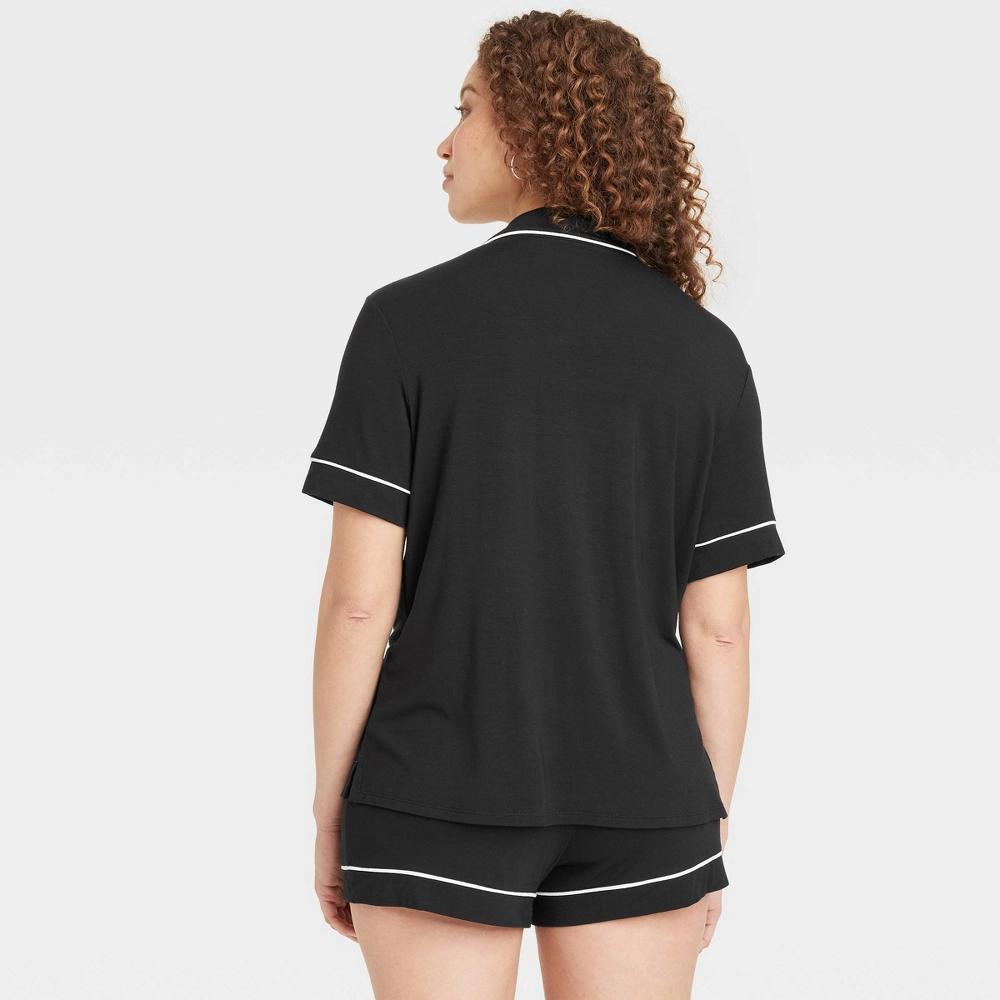 Women's Cloud Knit Short Sleeve Notch Collar Top and Shorts Pajama Set - Auden™ Black XXL: Modal-Spandex Blend, Elastic Waistband Product Image