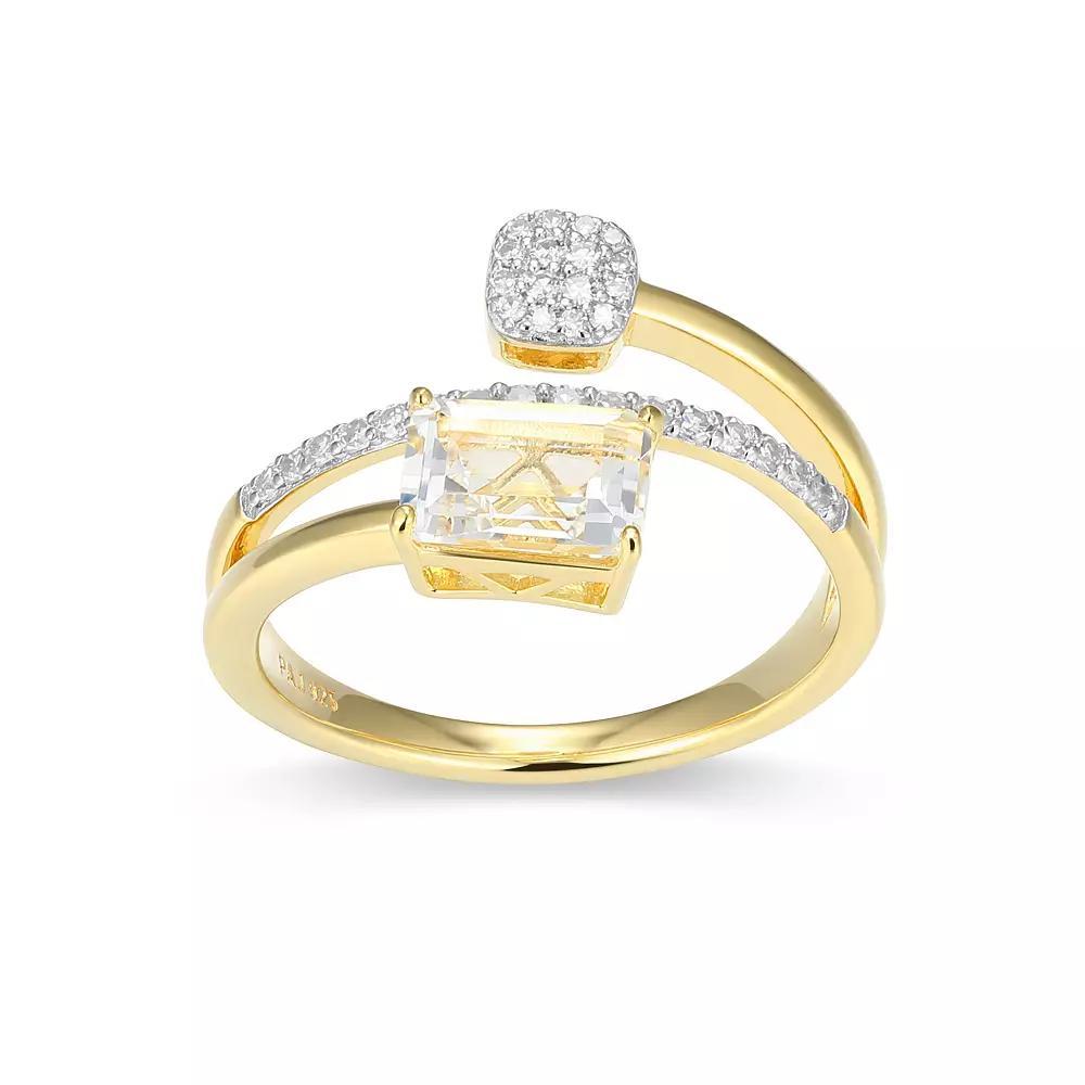 18k Gold and Rhodium Over Sterling Silver 1/5 Carat T.W. Lab-Grown Diamond Emerald Cut Bypass Birthstone Ring, Women's, Size: 6, Genuine Wh Topaz April Product Image