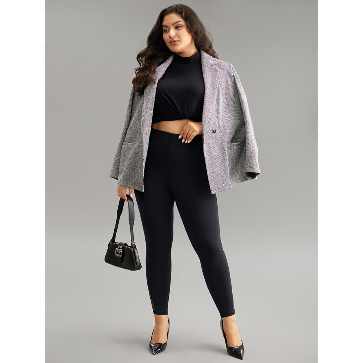 Plus Size Plain Patchwork Cut Out Wideband Waist Leggings Women Black Office High stretch Skinny High Rise Work Leggings BloomChic 14-16/1X Product Image