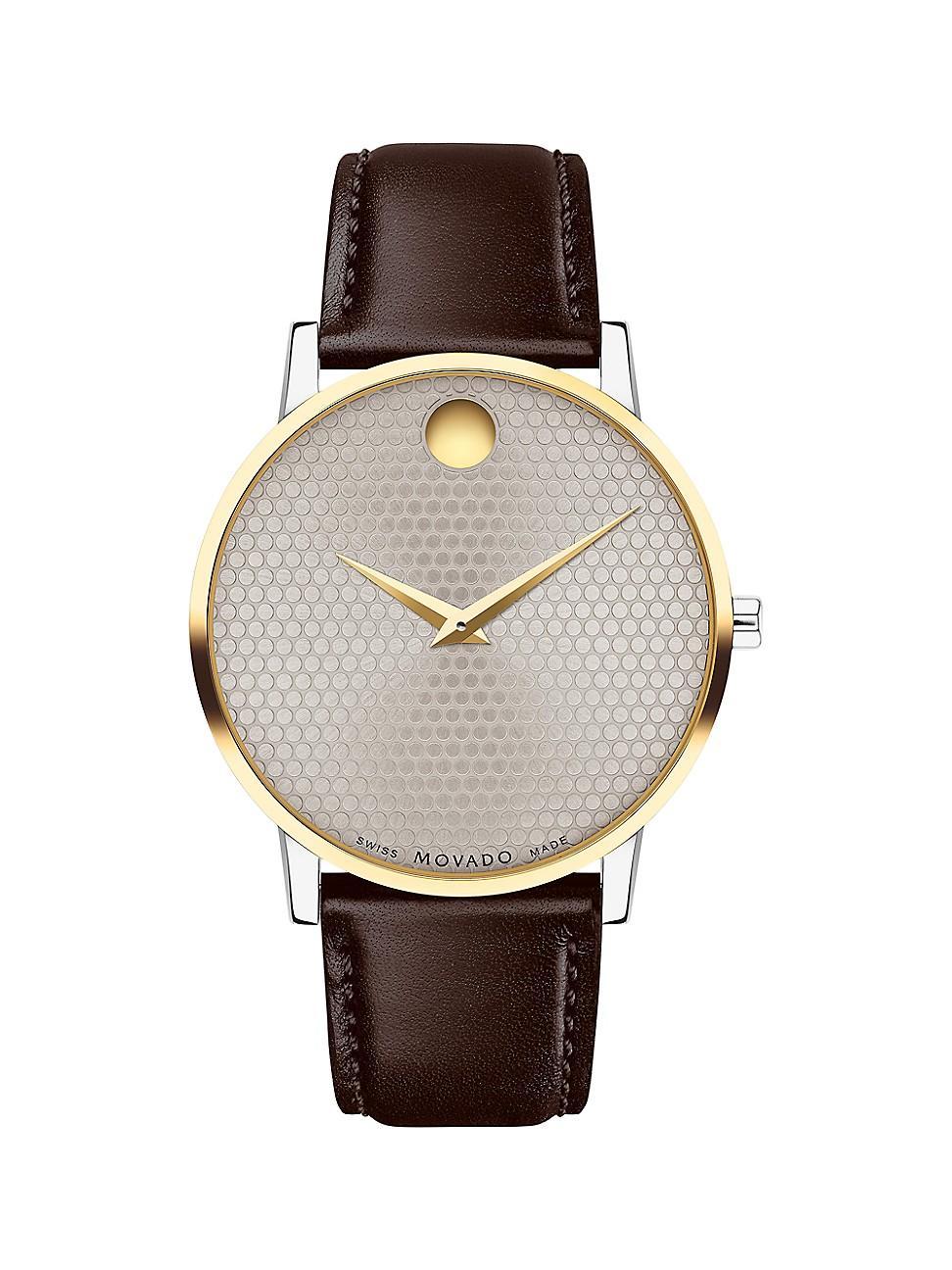 Movado Mens Museum Classic Quartz Analog Two-Tone Brown Leather Strap Watch Product Image