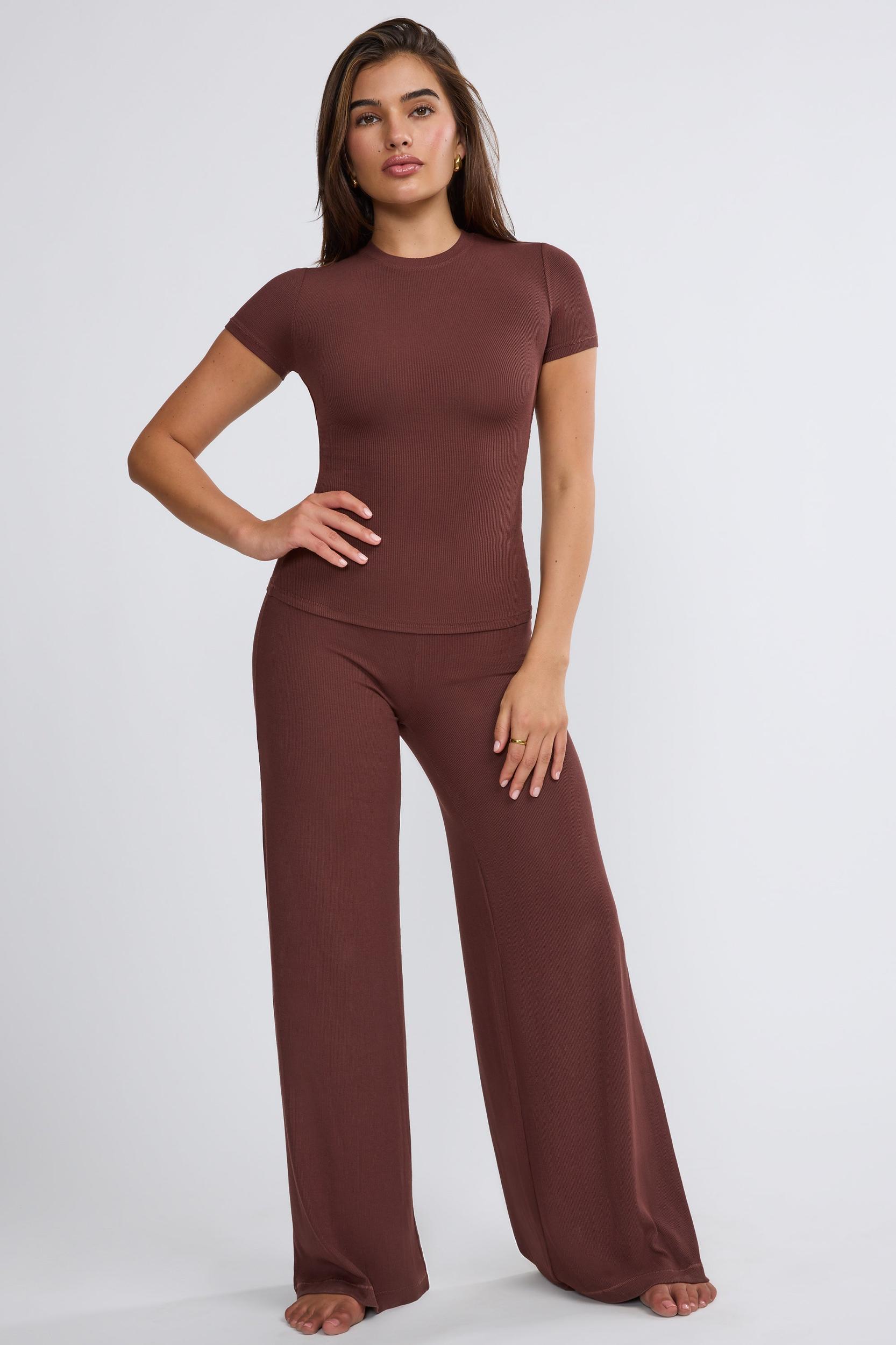 Mid Rise Wide Leg Trouser in Chocolate Product Image