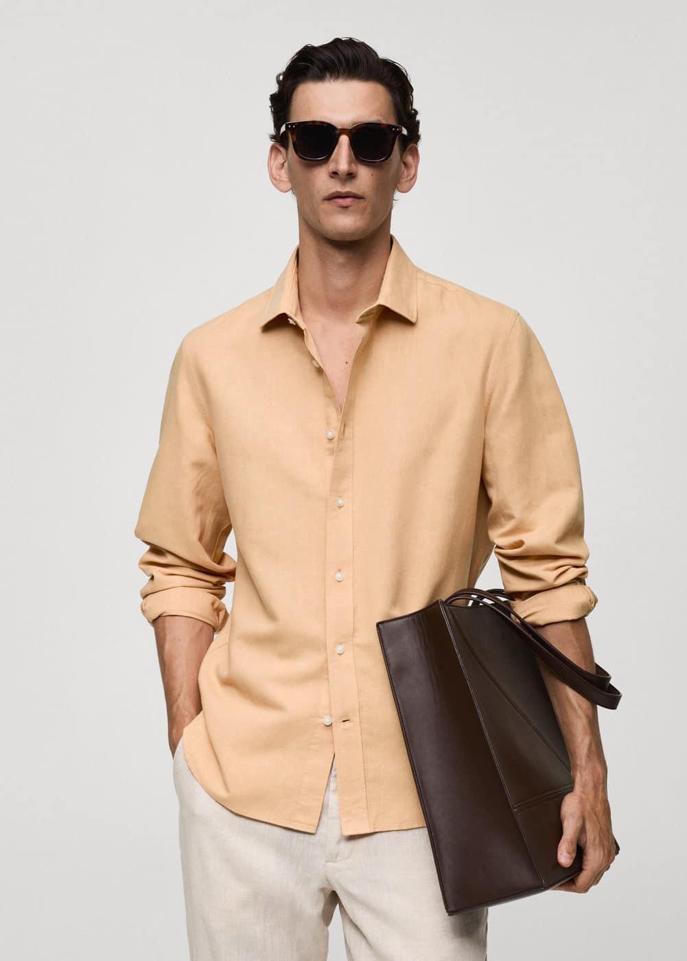 Mango Mens Slim Fit Linen Blend Shirt Product Image