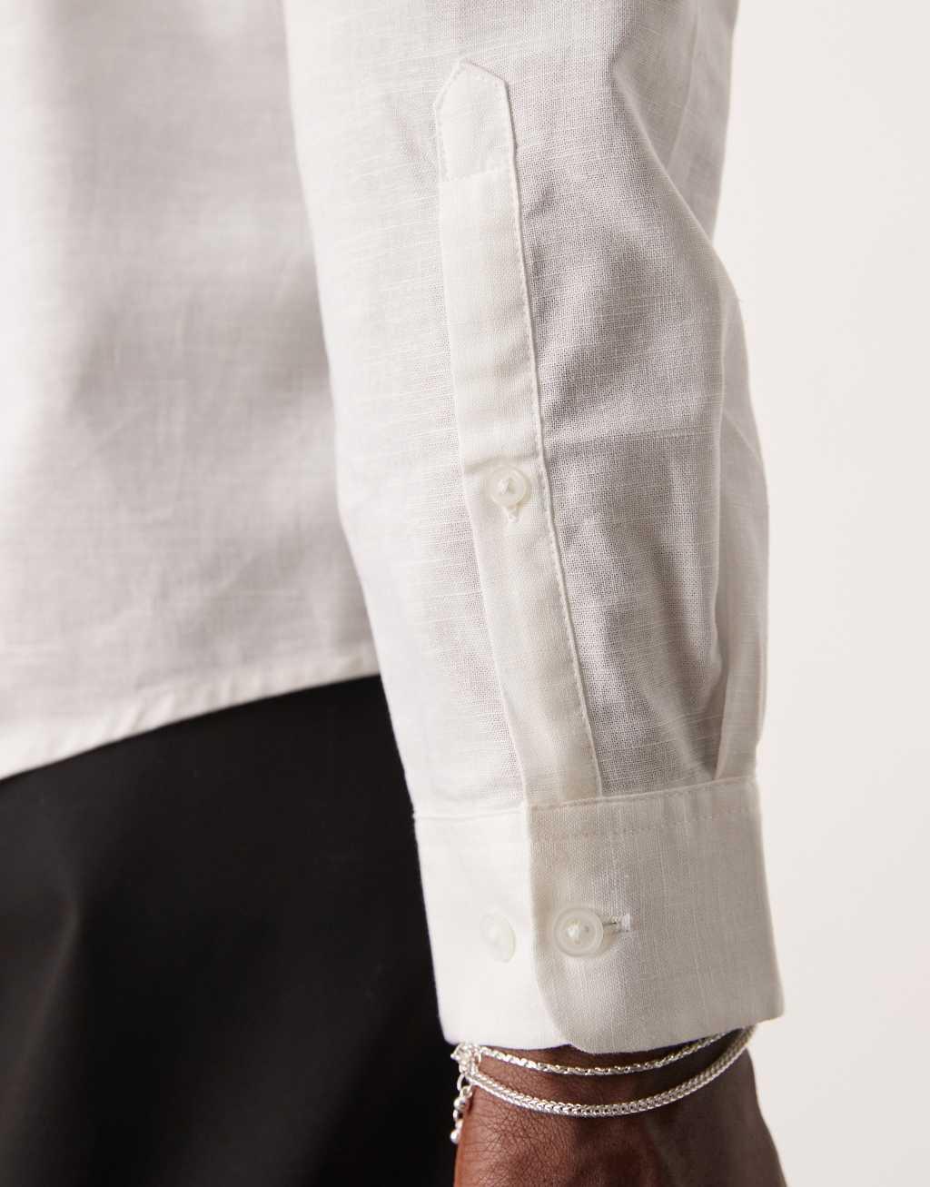  ASOS DESIGN linen blend regular fit dress shirt with penny collar in white Product Image