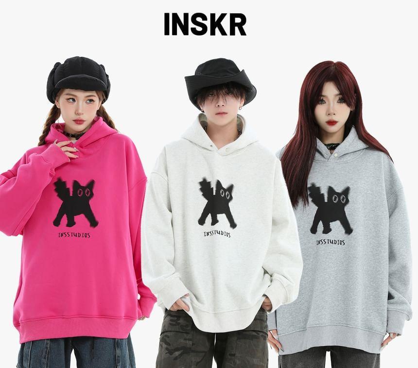 Couple Matching Cat Print Loose Fit Hoodie Product Image