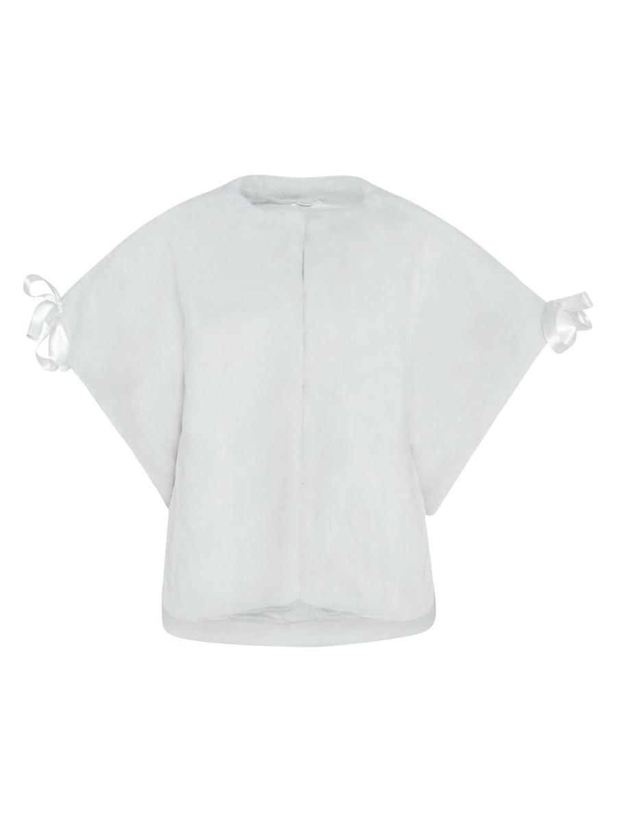 Shearling Lamb Bow Short-Sleeve Collarless Jacket Product Image