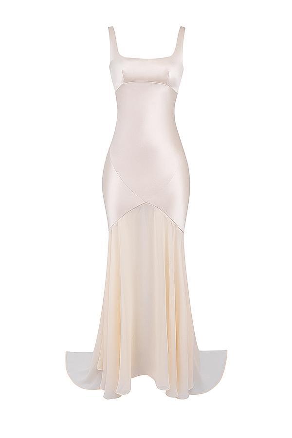 Vittoria Champagne Chiffon Floor Length Gown Product Image