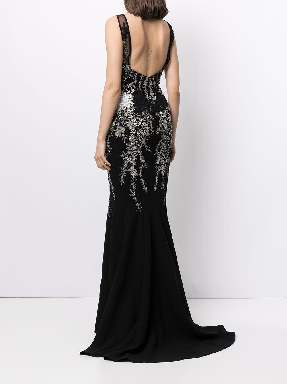 fitted floral lace-embroidered gown Product Image