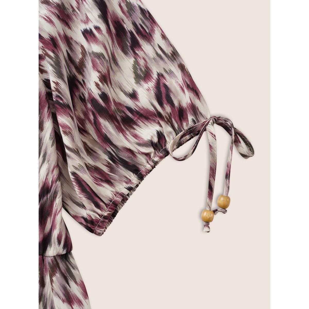 Plus Size Ombre Brush Print Ties Elastic Waist Dress RedViolet Women Elegant Non V-neck Half Sleeve Curvy Midi Dress BloomChic 30/6X Product Image
