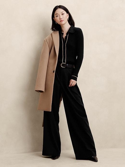 Contrast-Trim Polo Cardigan Product Image