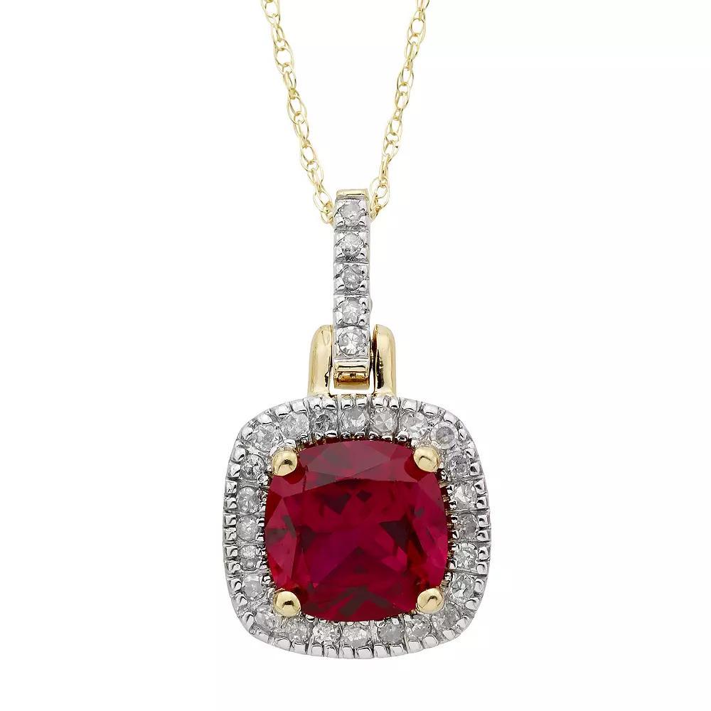 10k Gold Lab-Created Ruby & 1/8 Carat T.W. Diamond Halo Pendant Necklace, Womens Yellow Product Image