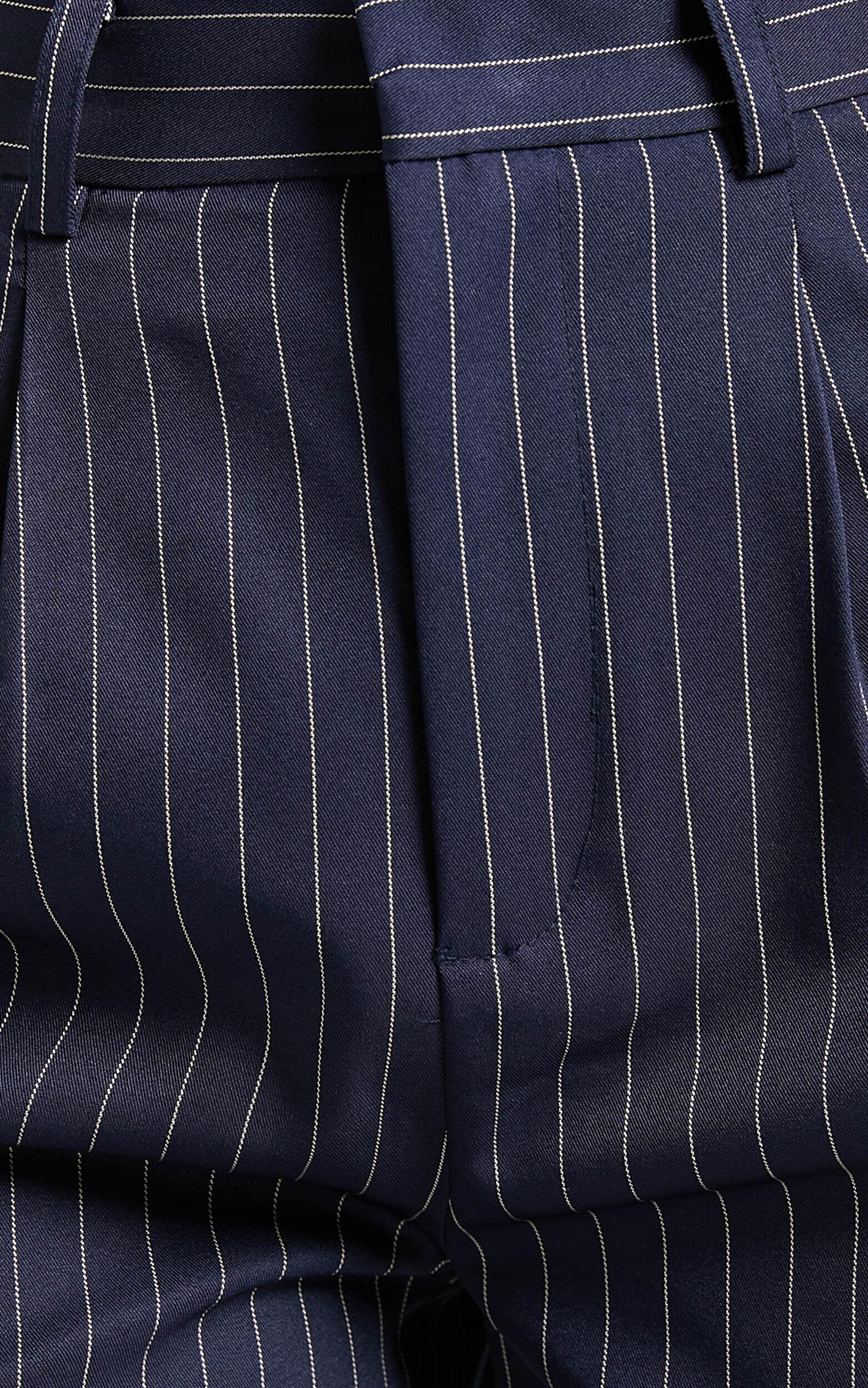 Iyah Pants - High Waisted Tailored Pants in Navy Pinstripe Product Image