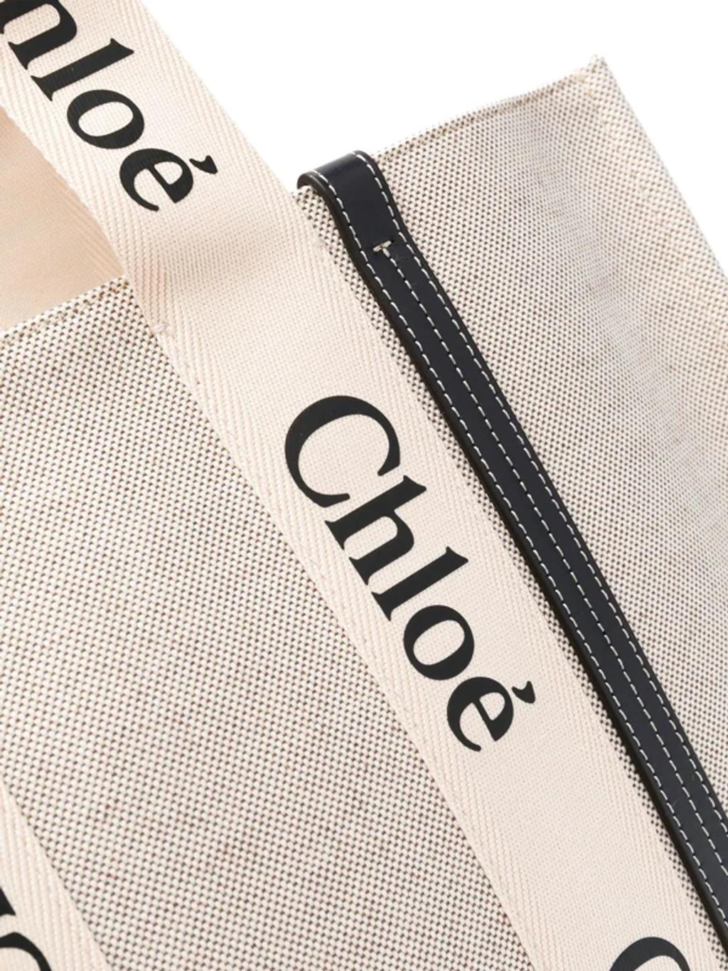 CHLOÉ Logo-strap Tote Bag In 91j White - Blue 1 Product Image
