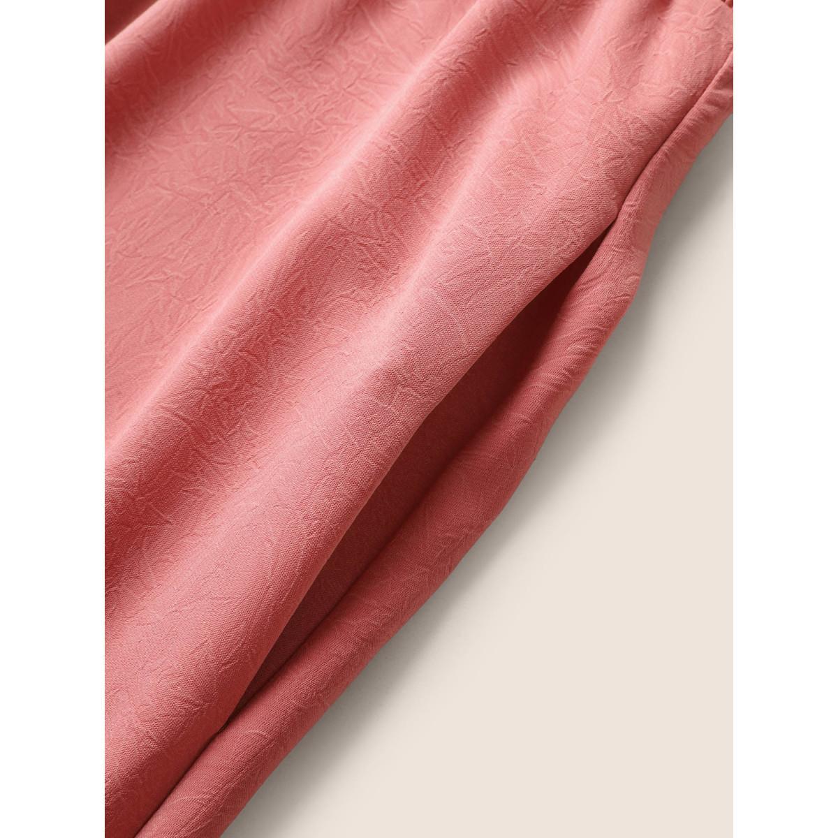 Plus Size Halter Neck Shirred Frill Trim Gathered Dress Watermelon Women Formal Gathered Halter neck Sleeveless Curvy Midi Dress BloomChic 10/M Product Image