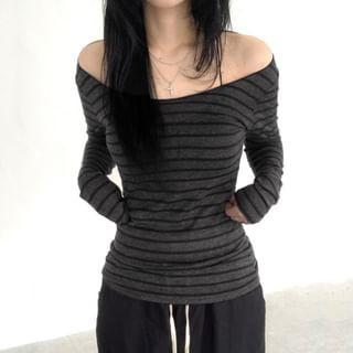 Long-Sleeve Scoop Neck Striped T-Shirt Product Image