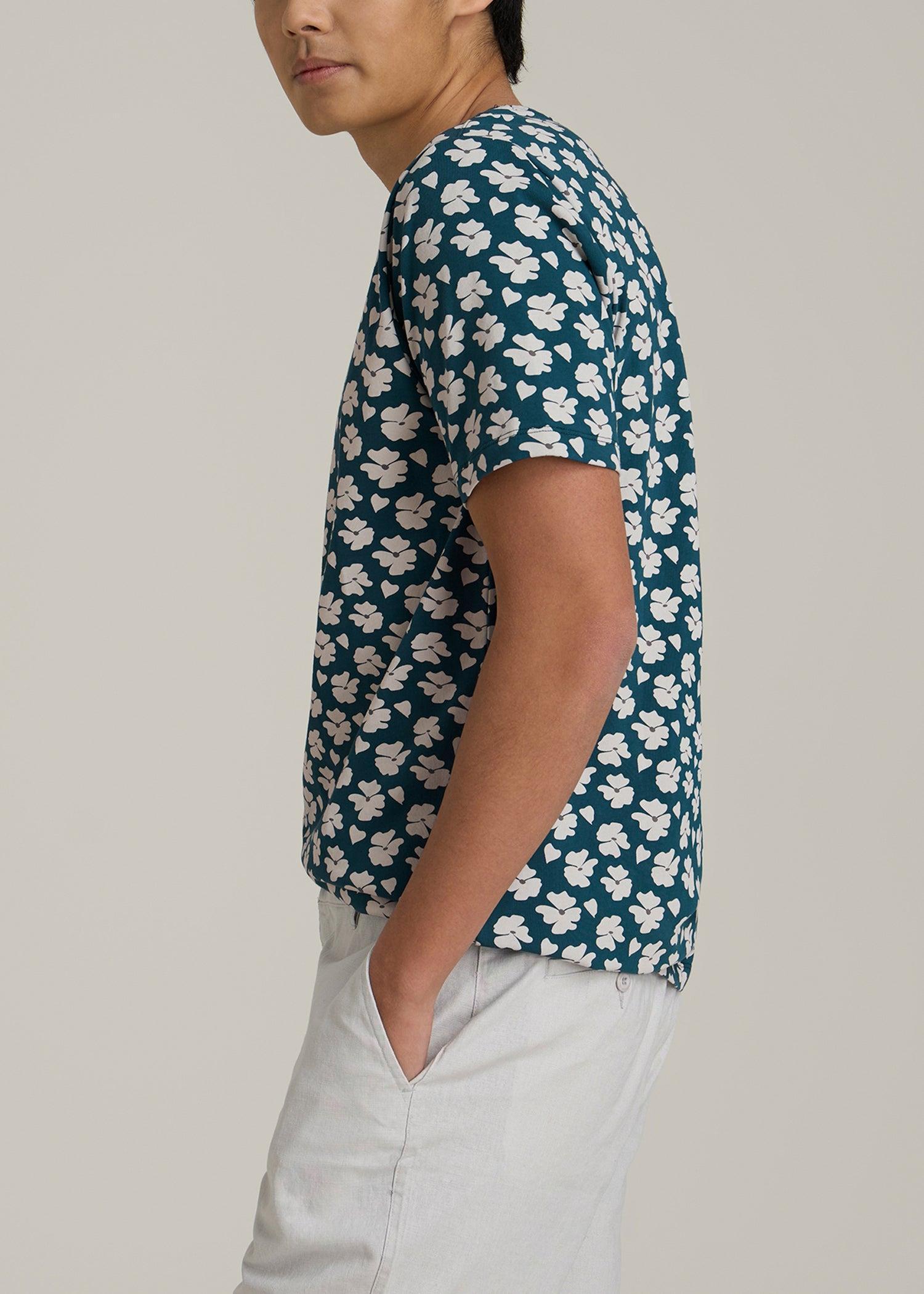 Stretch Pima Cotton Printed Tee for Tall Men in Bright Blue Floral Male Product Image