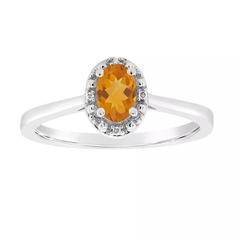 Celebration Gems Sterling Silver Oval Genuine Citrine Diamond Accent Frame Ring, Womens Product Image