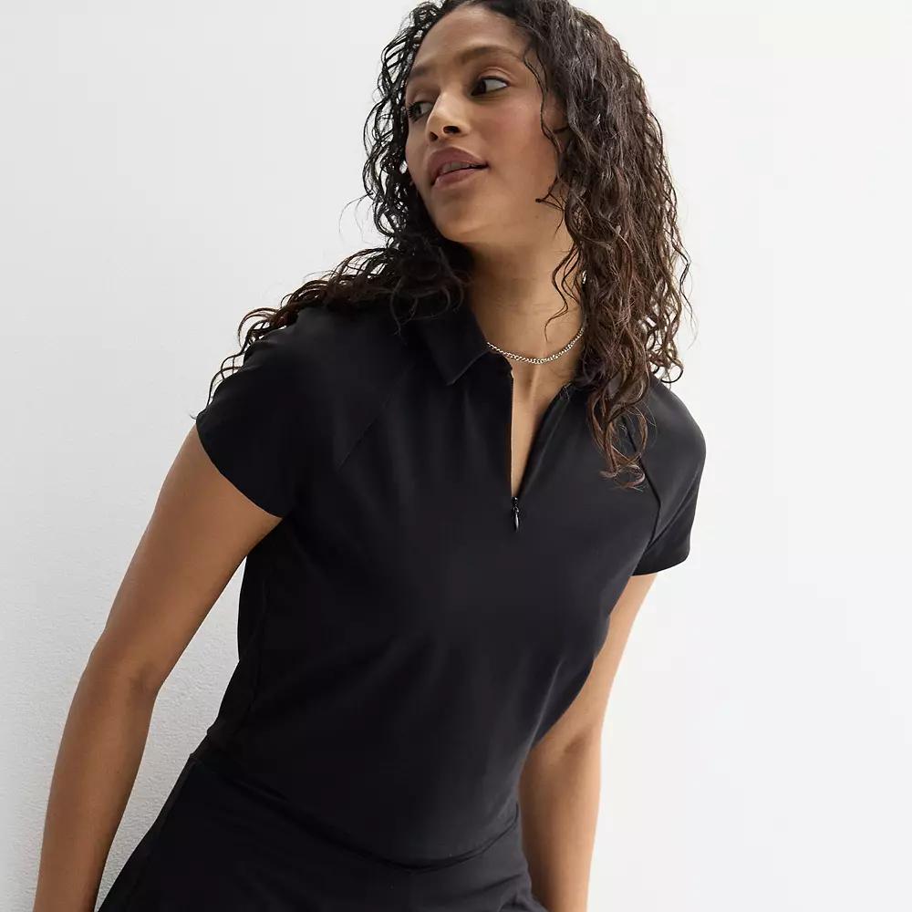 Women's FLX Affirmation Cropped Quarter-Zip Tennis Polo, Size: Small, Mineral Black Product Image