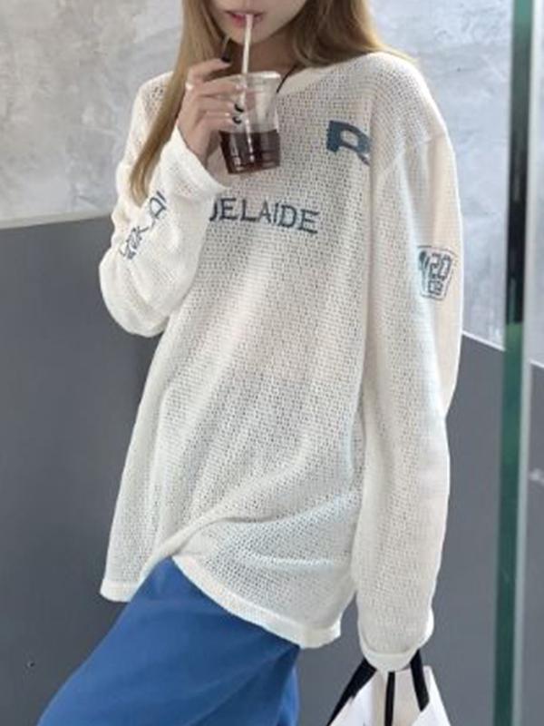 Letter Print Cutout Baggy Long Sleeve Knit Product Image