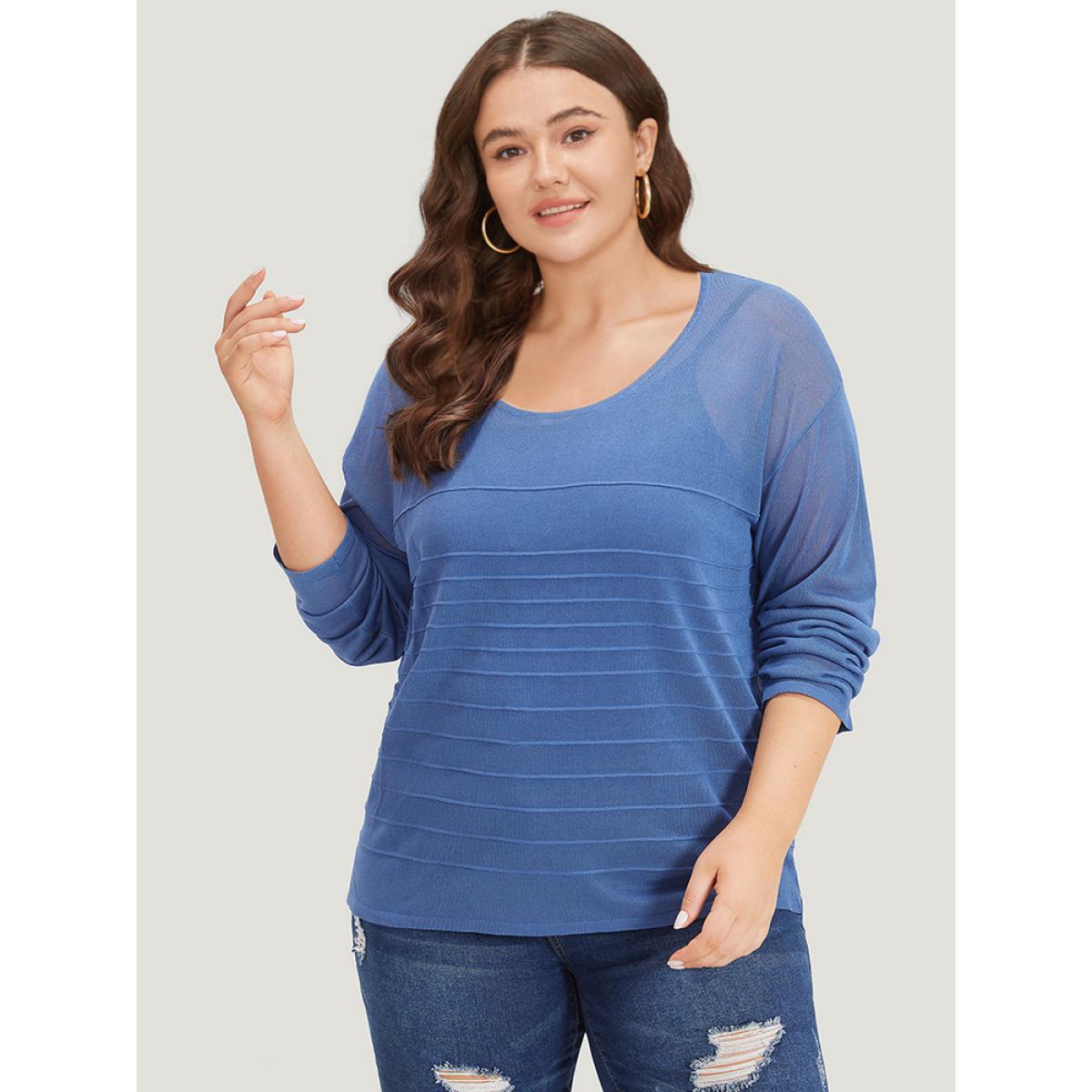 Plus Size Solid High Low Hem Drop Shoulder Split Side Pullover Cerulean Women Casual Loose Long Sleeve Round Neck Everyday Pullovers BloomChic 18-20/2X Product Image