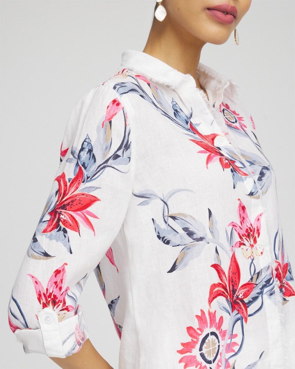 Linen Floral Fringe Shirt Product Image