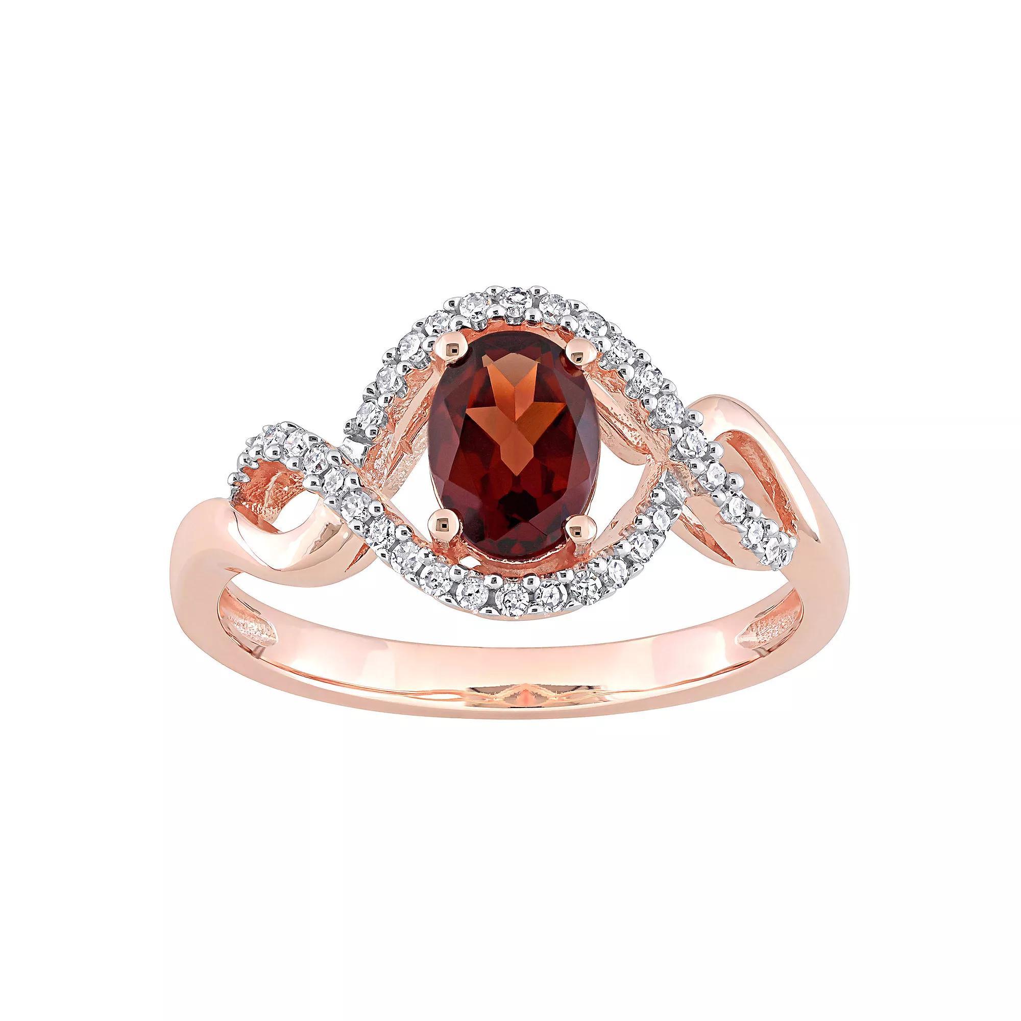 Stella Grace 10k Rose Gold Garnet & 1/6 Carat T.W. Diamond Halo Engagement Ring, Women's, Size: 7 Product Image
