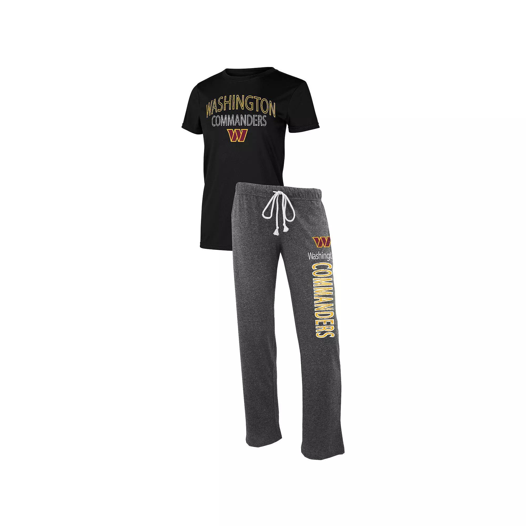 Women's Concepts Sport Black/Heathered Charcoal Washington Commanders Quest T-Shirt & Pants Sleep Set, Size: Large, Wft Charco Product Image