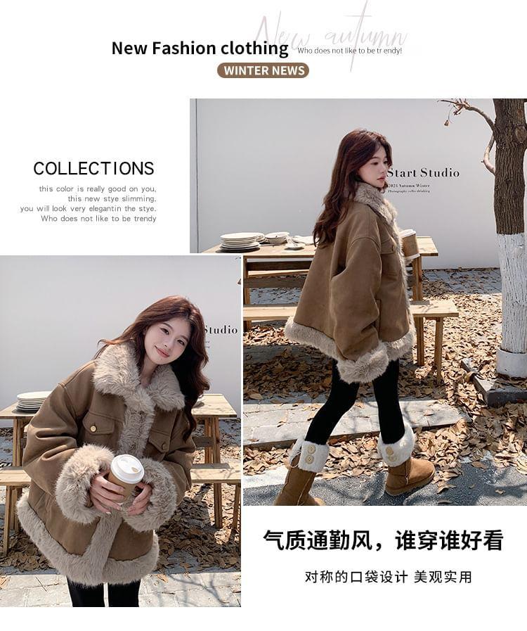 Collared Panel Faux Shearling Jacket Product Image
