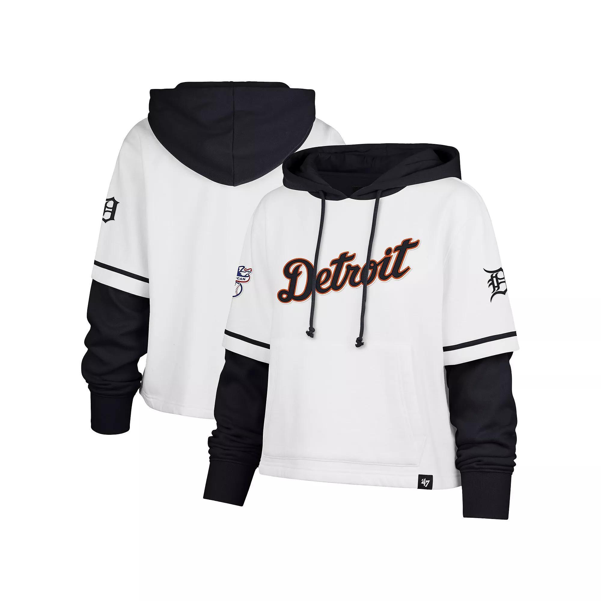 Women's '47 White Detroit Tigers Trifecta Shortstop Cropped Pullover Hoodie, Size: XL Product Image