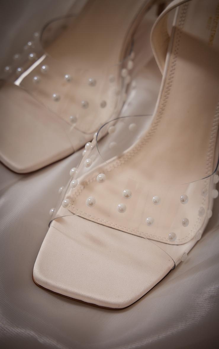 Cream Wide Fit Square Toe Perspex Pearl Lace Up Ribbon High Heeled Sandals Product Image
