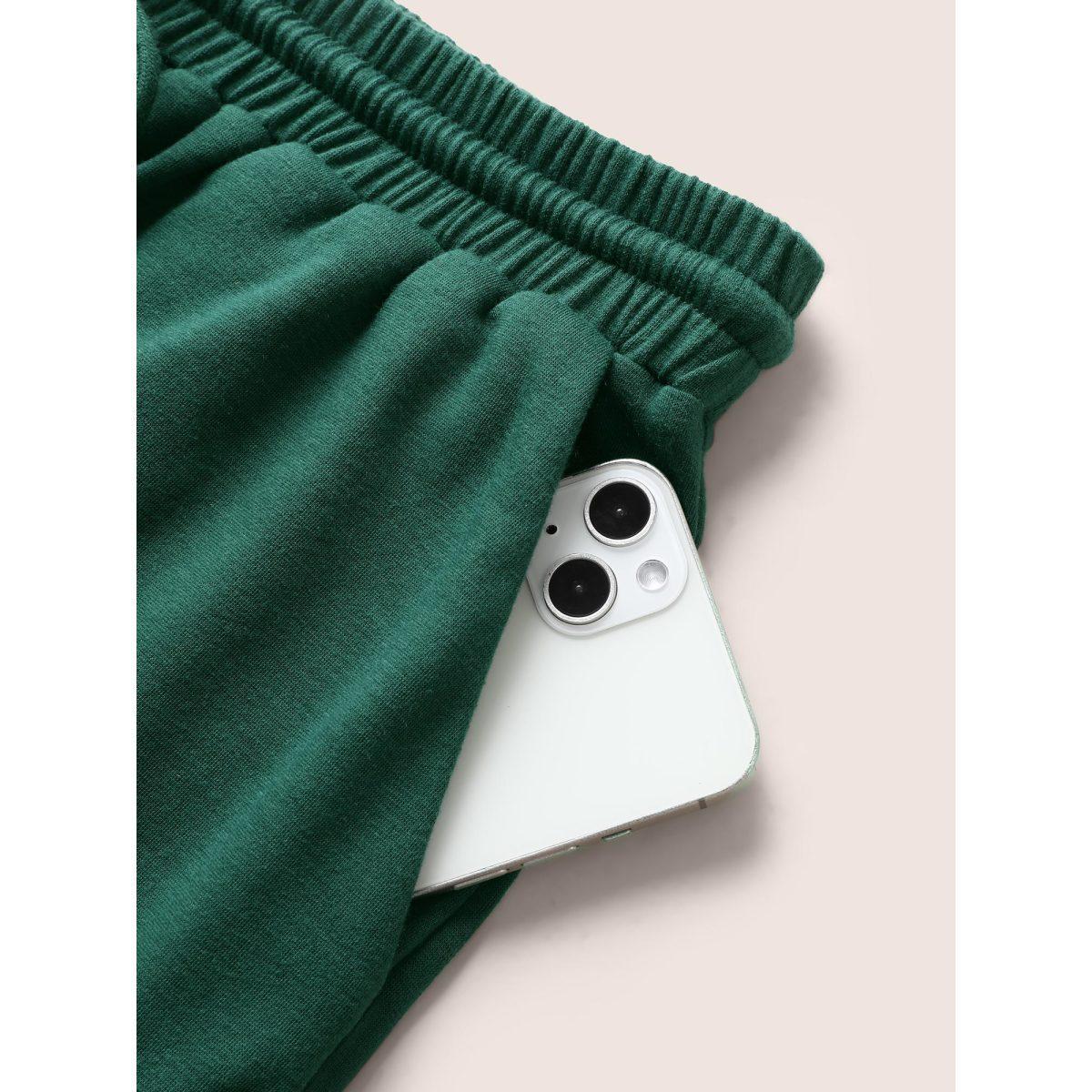 Plus Size Plain Elastic Waist Drawstring Pants Women Truegreen Casual High Rise Everyday Pants BloomChic 10/M Product Image