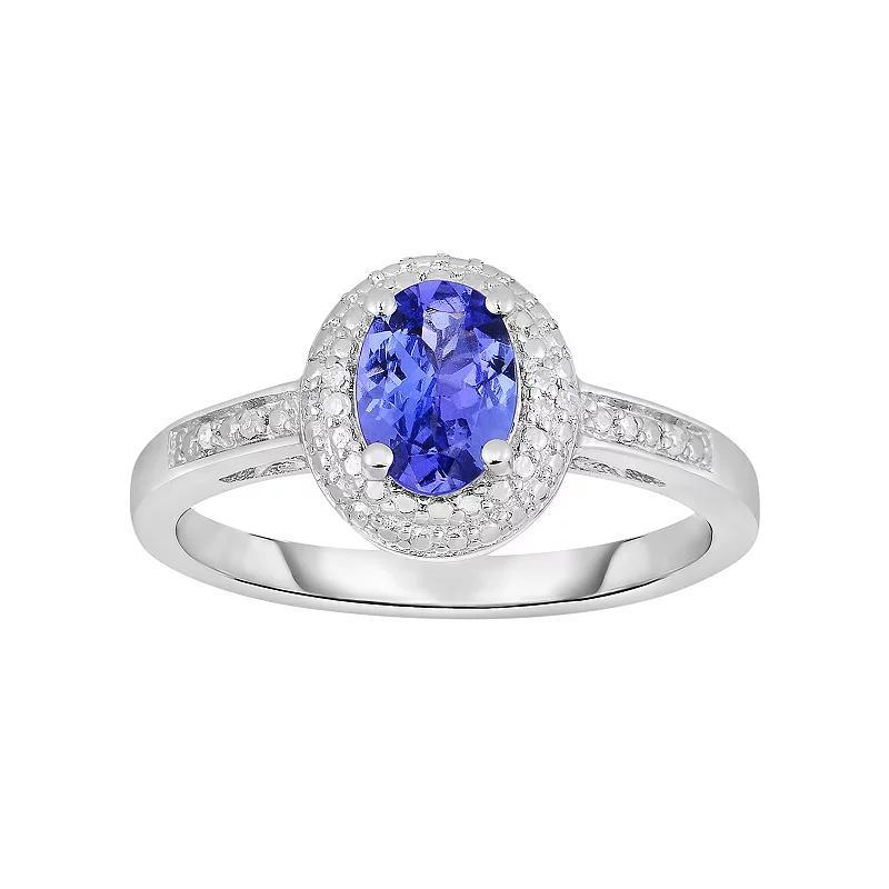 Tanzanite and Diamond Accent Sterling Silver Halo Ring, Women's, Size: 7, Blue Product Image