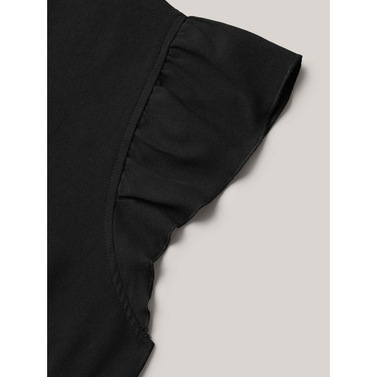 Plus Size Pleated Shirt Collar Solid Midi Dress Black Women At the Office Pleated Shirt collar Cap Sleeve Curvy BloomChic 10/M Product Image